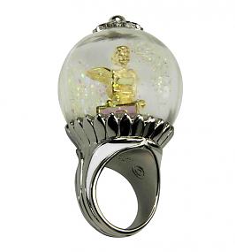 Silver Plated Tinkerbell Snow Globe Ring from Disney Couture