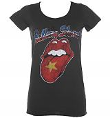 Ladies Diamante Rolling Stones Vietnam Tongue Charcoal Skinny Fit T-Shirt from Amplified