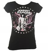 Ladies Black Johnny Ramone Hey Ho Let's Go T-Shirt from House Of The Gods