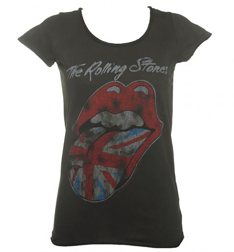 Ladies Charcoal Rolling Stones UK Tongue T-Shirt from Amplified Vintage