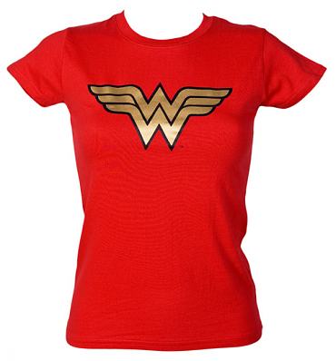 Ladies Wonder Woman Gold Foil Logo TShirt from Urban Species Ladies Wonder Woman Gold Foil Logo TShirt from Urban Species