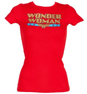 Ladies Gold Foil Retro Wonder Woman Logo TShirt from Urban Species