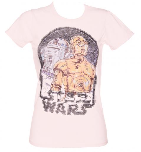 Ladies Pink Star Wars R2-D2 and C3PO Black Label T-Shirt from Junk Food