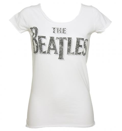 Ladies White Beatles Logo Slim Fit T-Shirt from Amplified Vintage