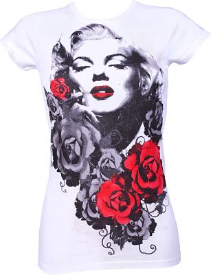 Ladies White Marilyn Monroe Roses TShirt from American Classics