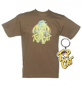 Men's Brown Top Cat T-Shirt And Keyring Set